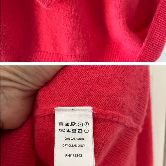 Tahari 100% 2-Ply Cashmere Bright pink V Neck Sweater Women’s Size L-  gorgeous - Picture 3 of 3